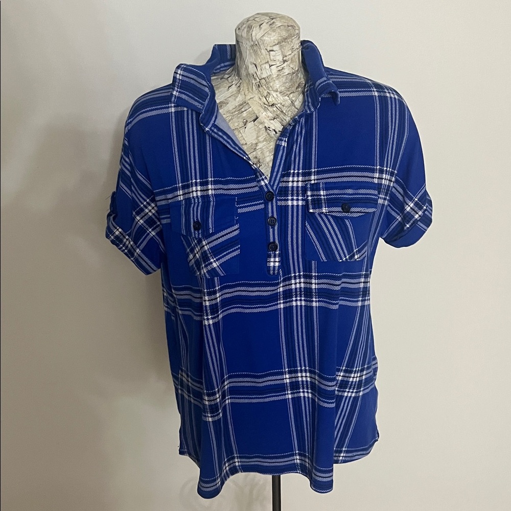 #48 Urbanology Blue Plaid Shirt SIZE US L